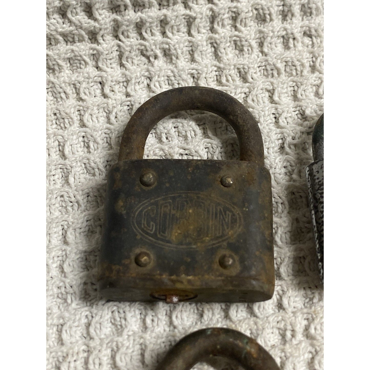 (4) Antique Locks 6 Lever, Yale, Fraim, Corbin Padlocks No Keys
