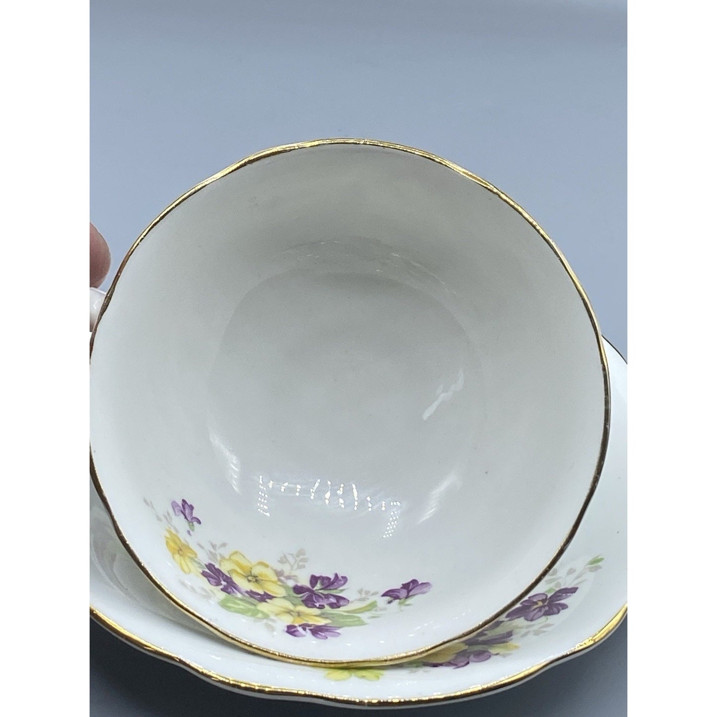 Vintage Clarence Floral Pansies Bone China Teacup & Saucer w/ Flowers England