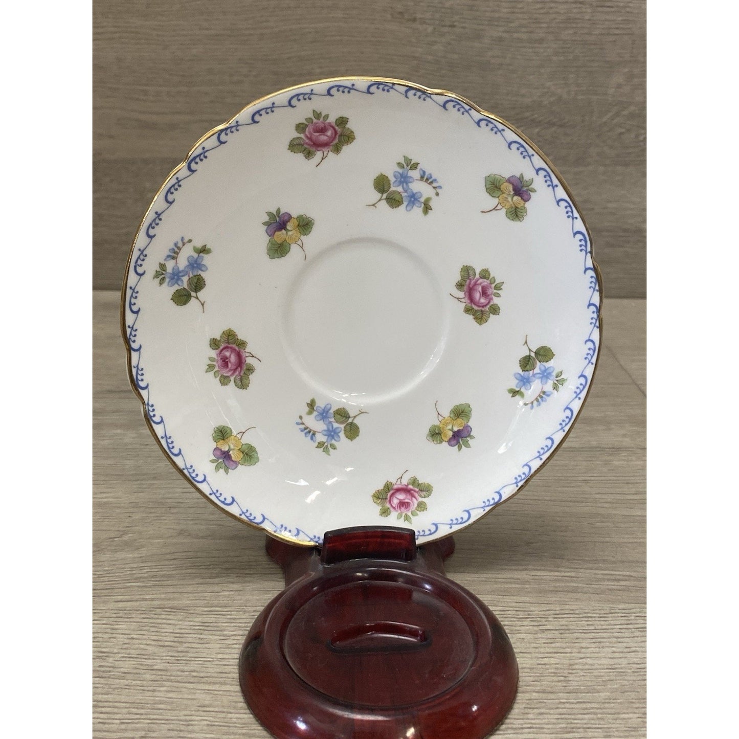 Shelley Fine Bone China Teacup Saucer Blue Forget-Me-Nots Roses Pansies England