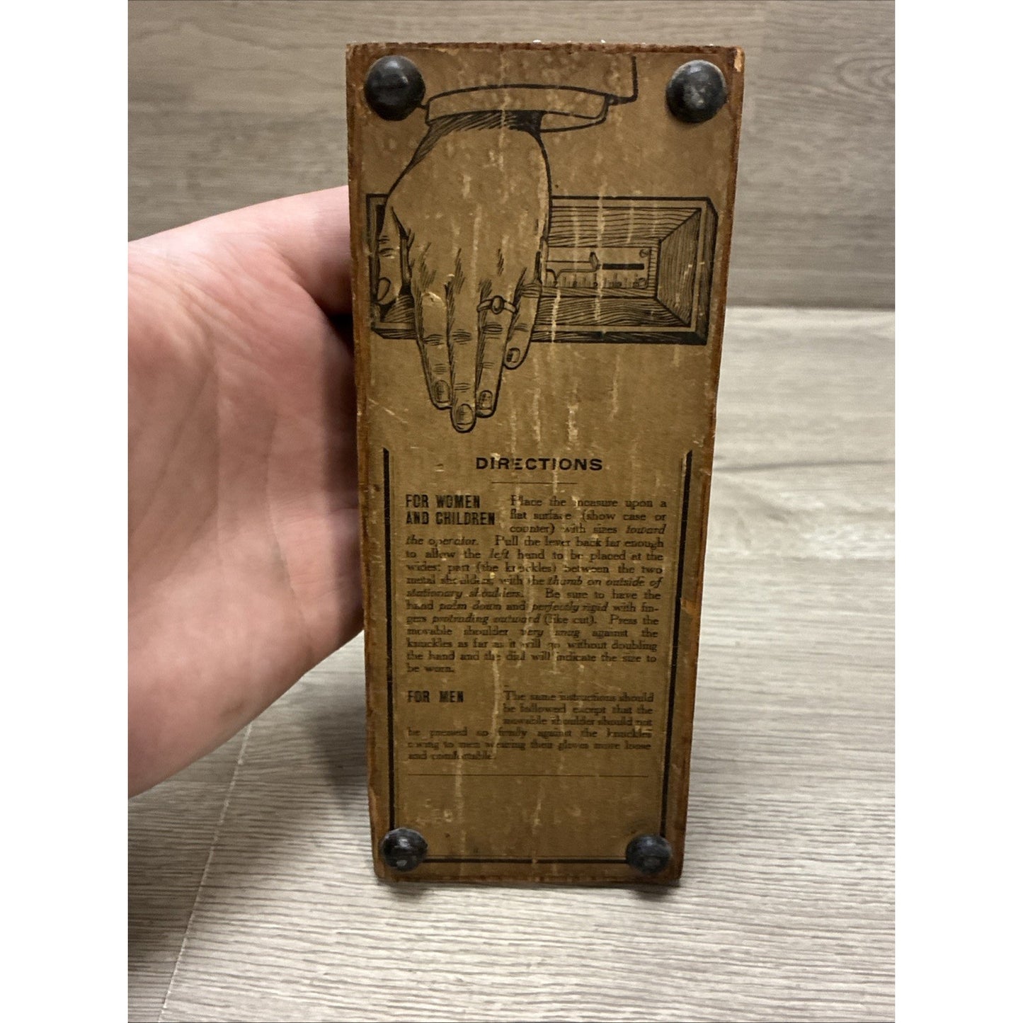 Primitive Retail Store Hand Measuring Glove? Device W/ Instructions On Back