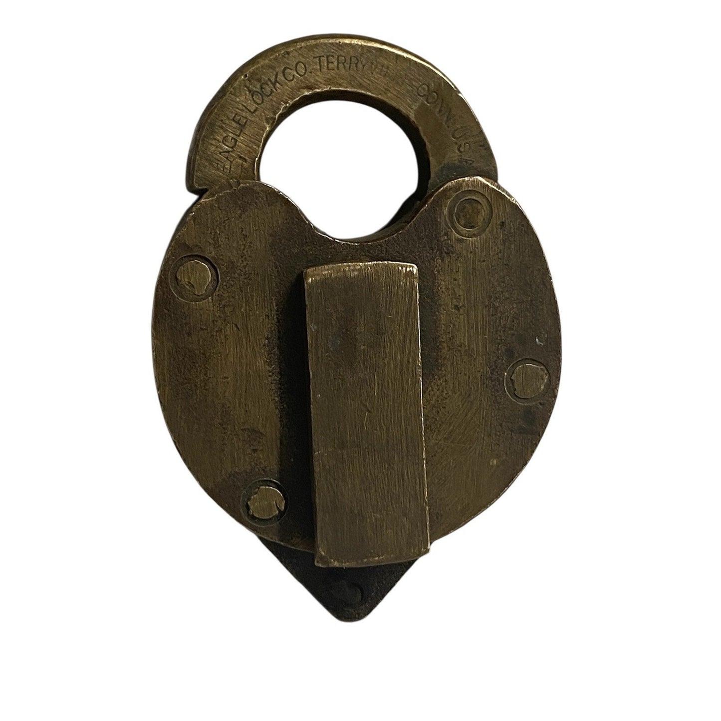Antique Solid Brass Eagle Lock Co. Railroad Padlock no/key Heart Shaped