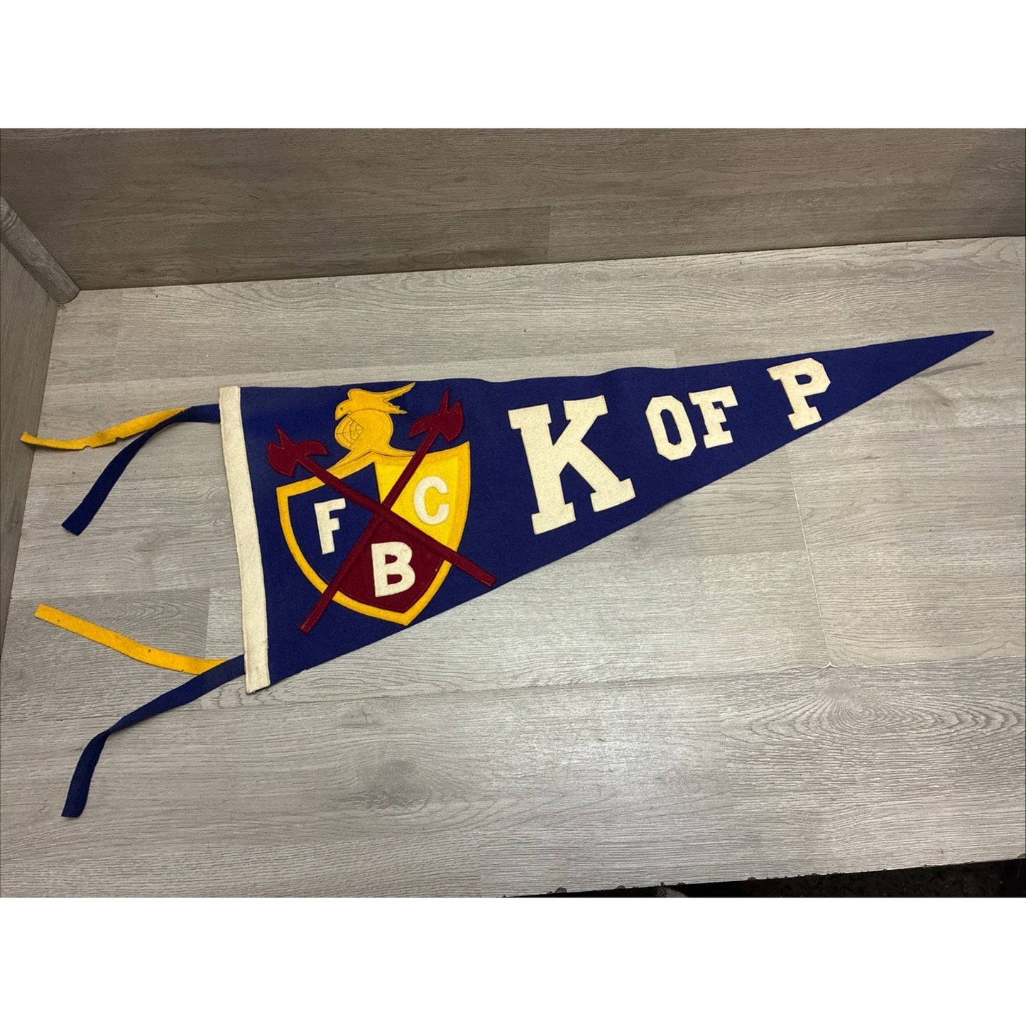 Antique Knights Of Pythias Pennant Tagged 29” Felt