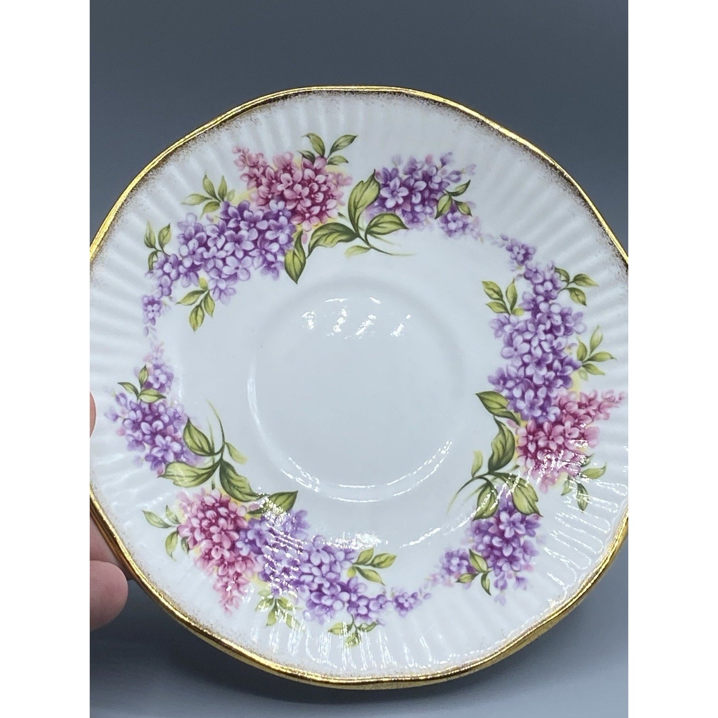 Elizabethan Floral Purple Pink Floral W/ Gold Rim Teacup Saucer Set