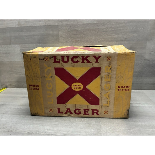 Vintage Rare LUCKY LAGER BEER BOX 12 ~32 Oz Bottle Heavy Cardboard Returnable
