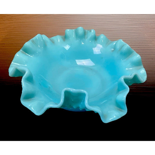 Rare Vintage Fenton Green Pastel Hobnail Milk Glass Bon Bon Candy Dish