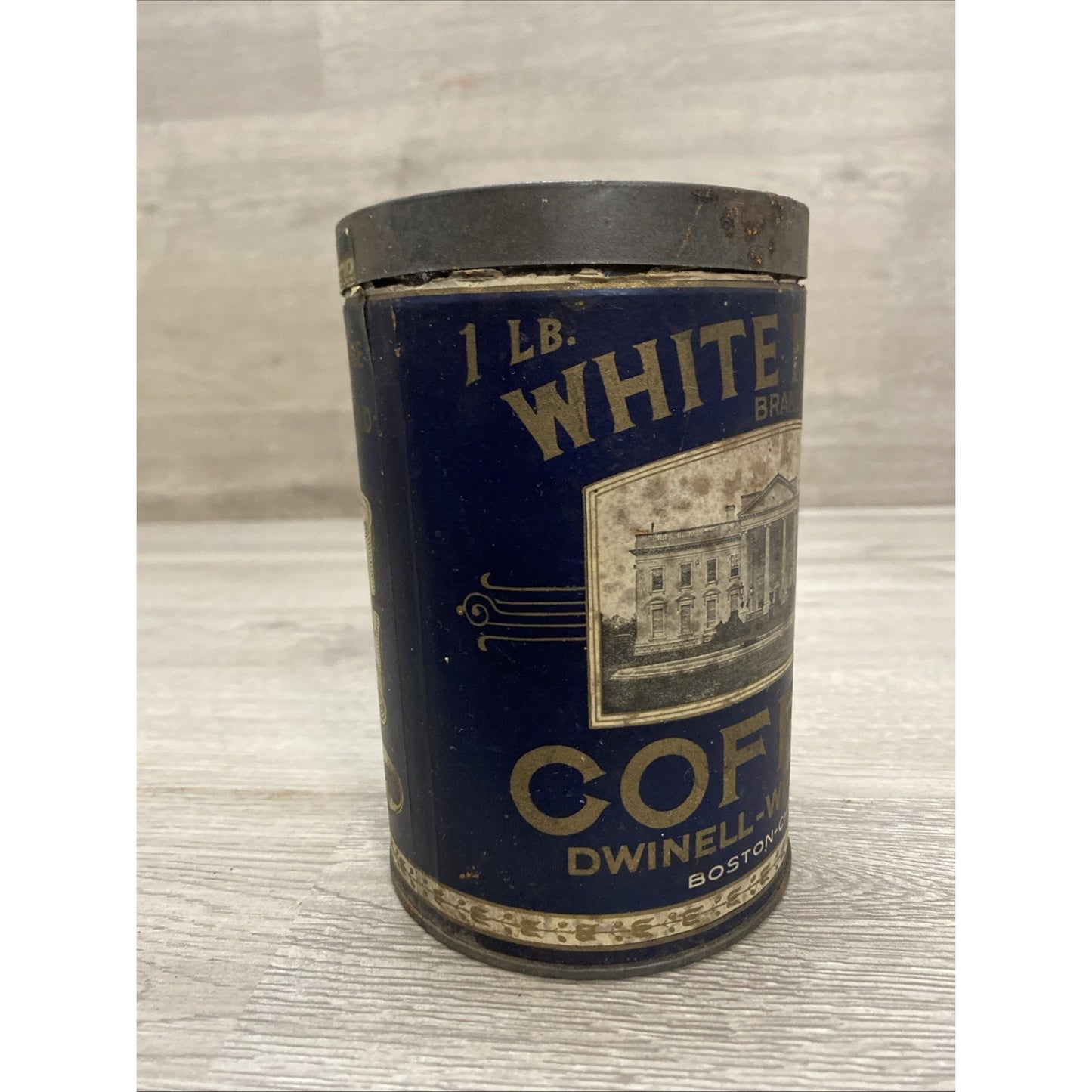 VINTAGE WHITE HOUSE BRAND COFFEE EMPTY 1LB TIN CAN DWINELL WRIGHT CO
