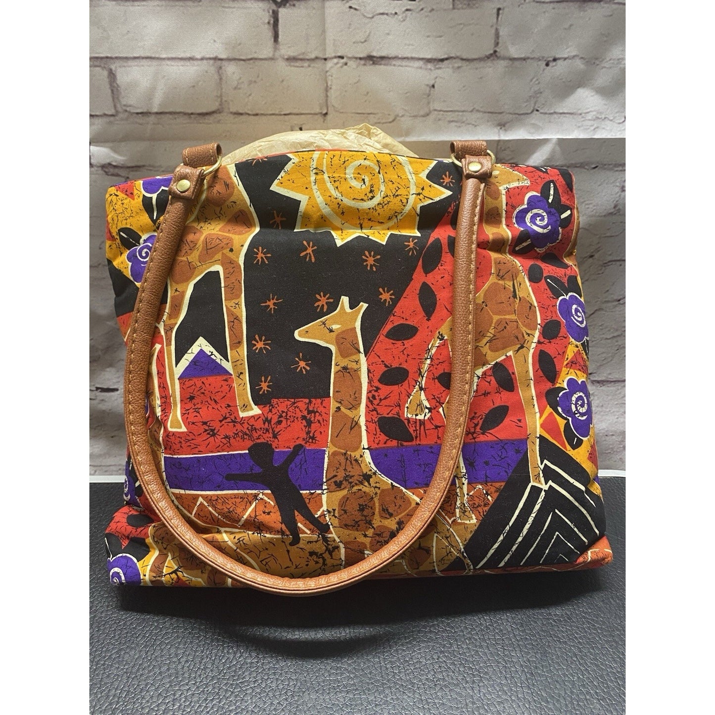 New Marilyn USA Hand Bag Purse African Giraffe Themed Colorful!