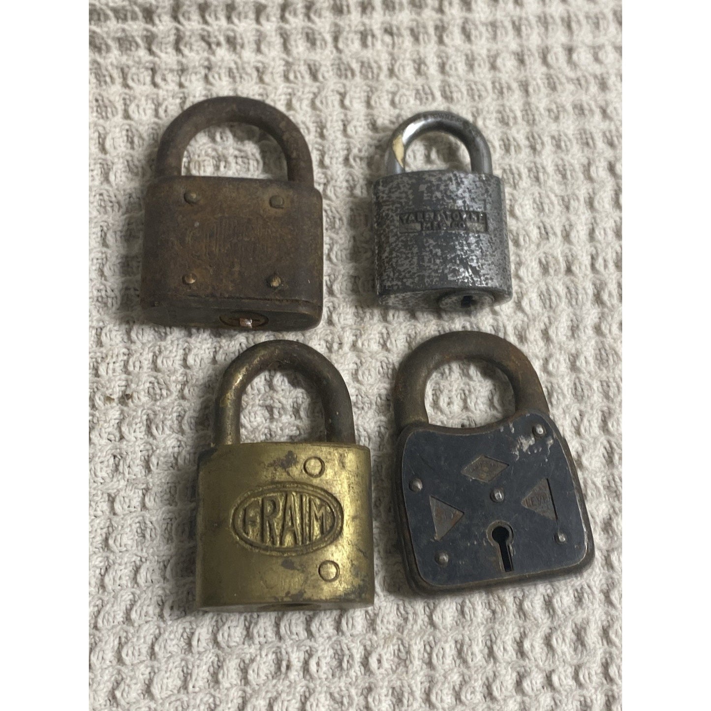 (4) Antique Locks 6 Lever, Yale, Fraim, Corbin Padlocks No Keys