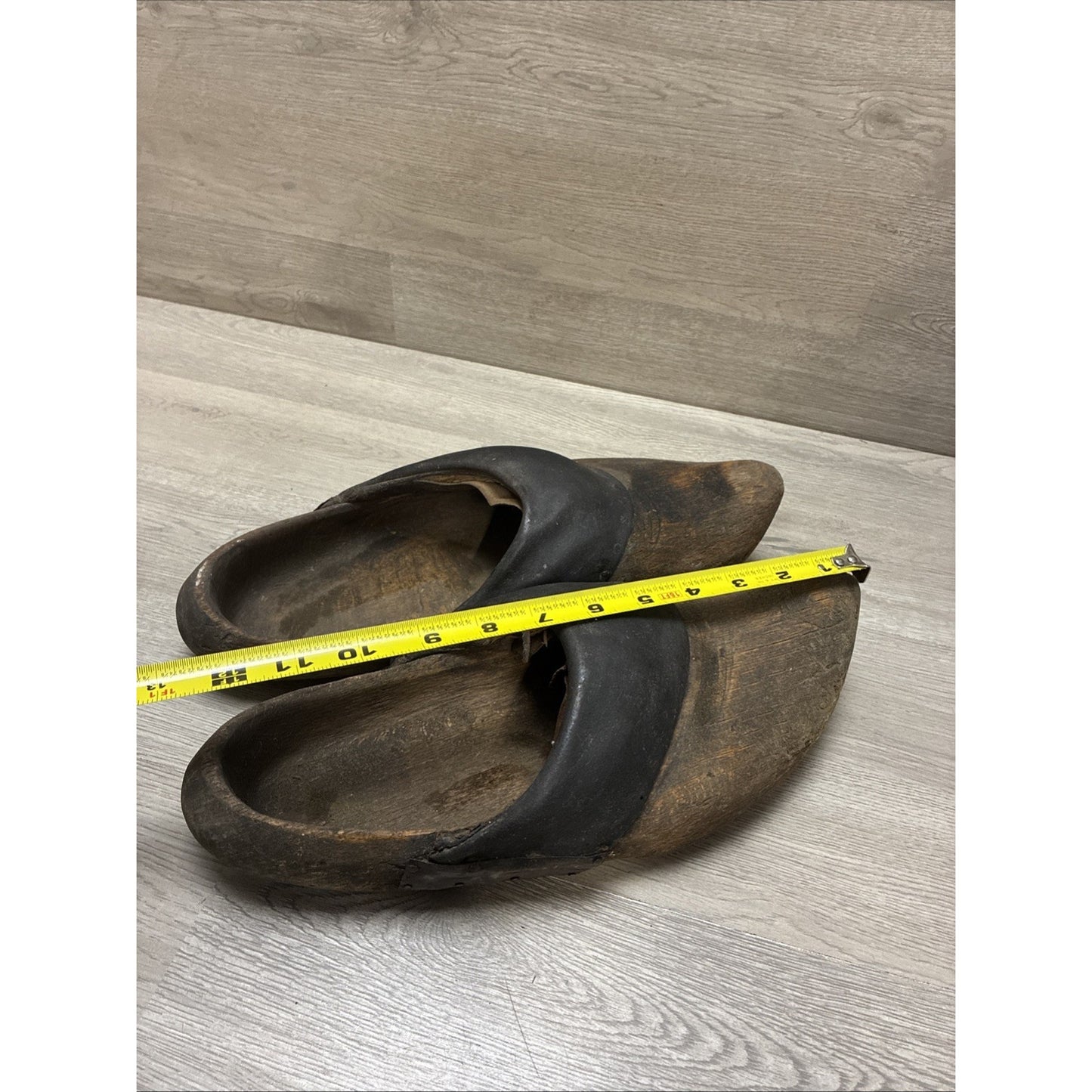 Antique Dutch Or German Wooden Clogs Shoes with Leather & Straw