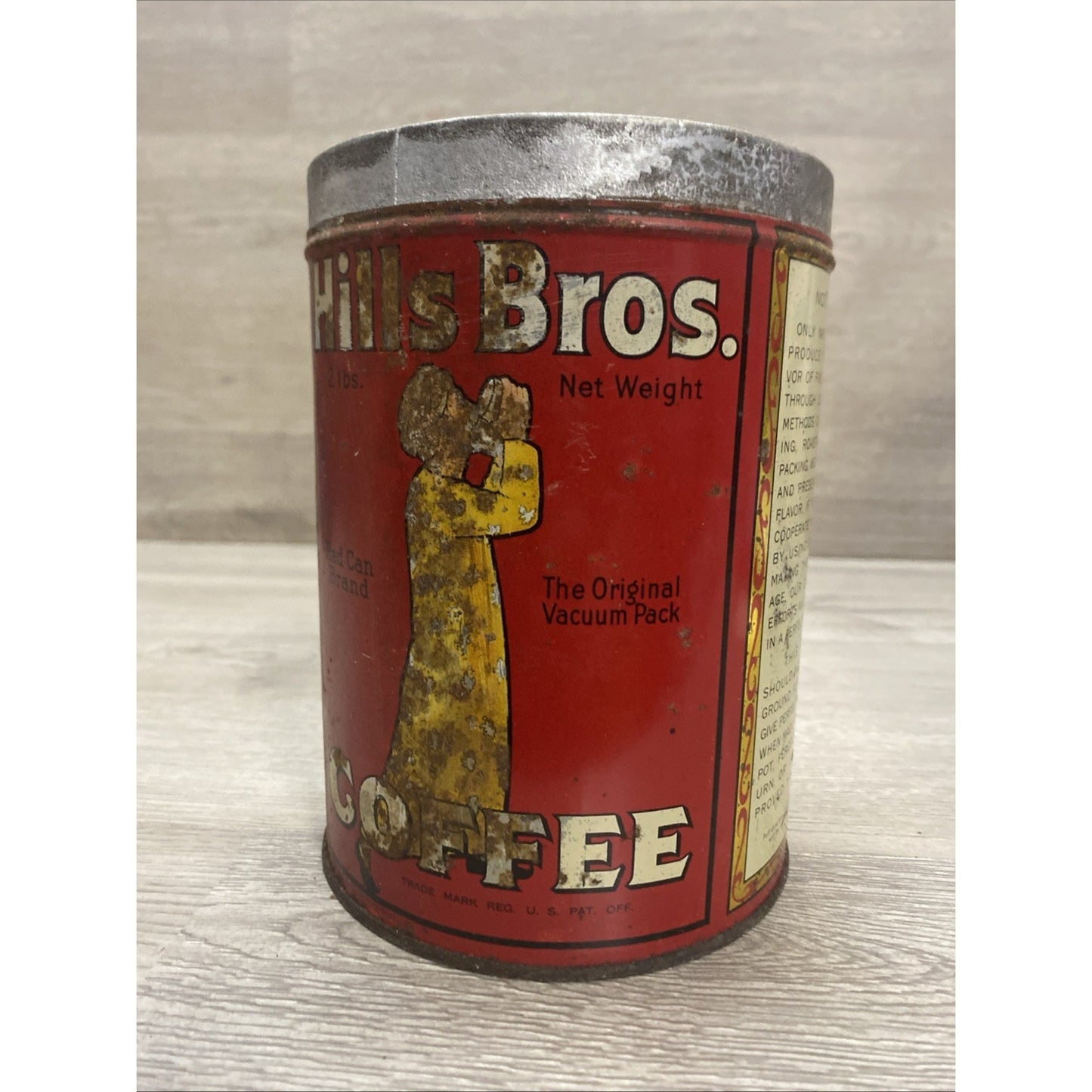 Vtg 1939 Hills Bros Coffee Tin 2 Lb Red Can Brand