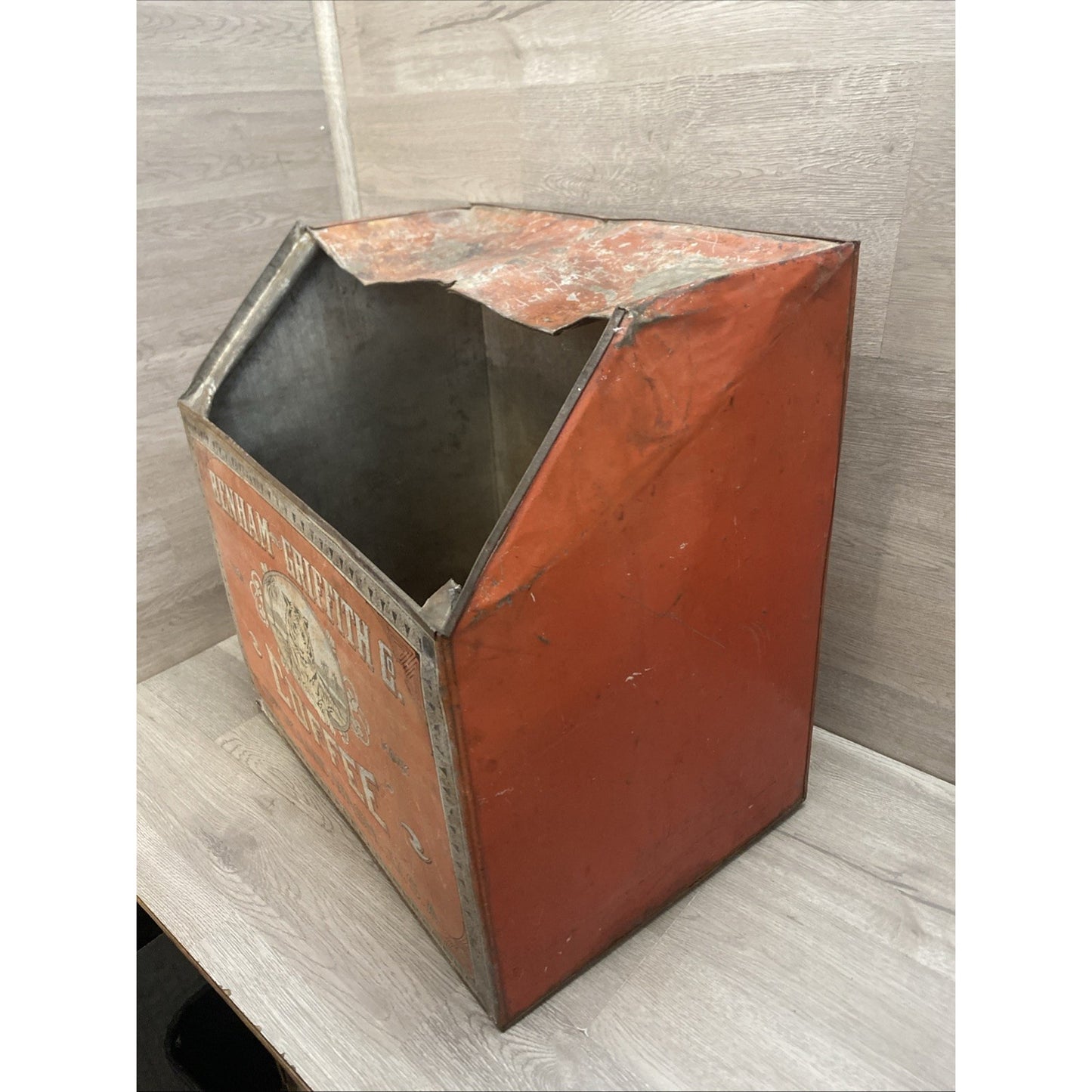 ANTIQUE GENERAL STORE COFFEE BIN TIN DISPLAY Benham & Griffith Co Spokane WA
