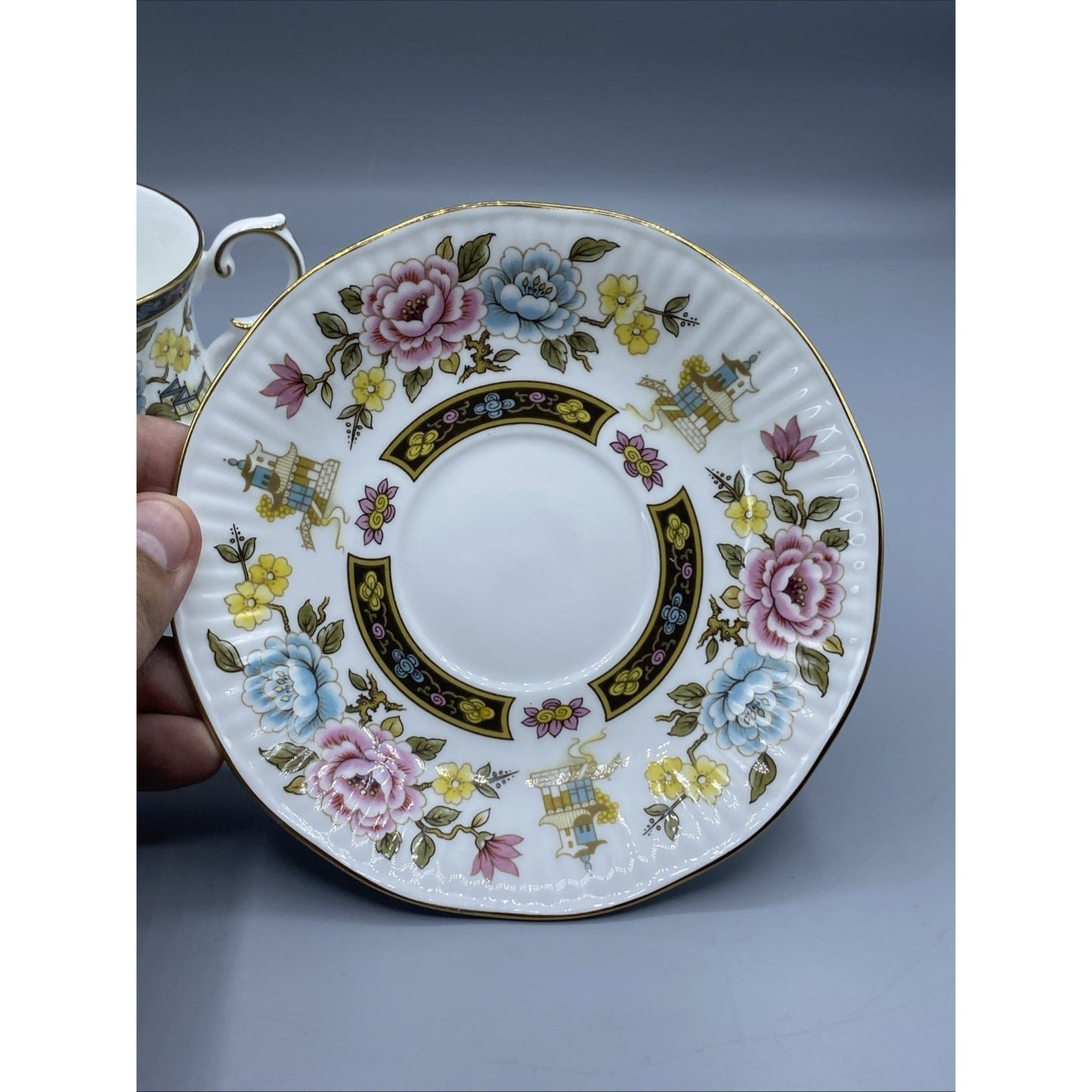Queen's "Cathay" Teacup-Saucer Rosina Fine Bone China