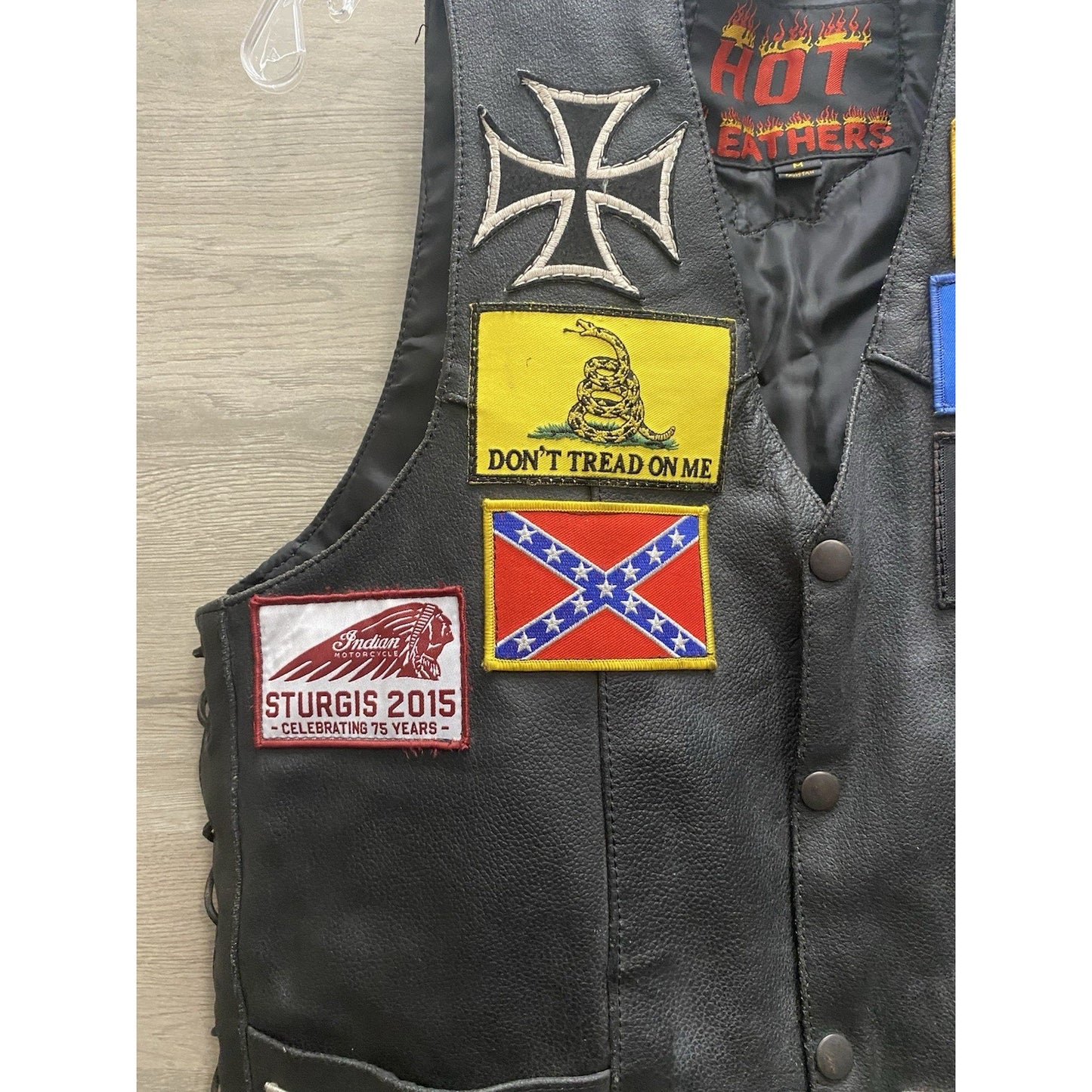 Hot Bikers Leather Motorcycle Vest W/ Patches SZ Med