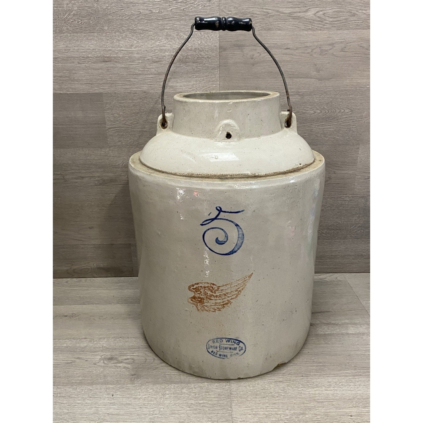RED WING 5 GAL BALL BAIL LOCK JAR PICKLE CROCK SCARCE JUG PRIMITIVE