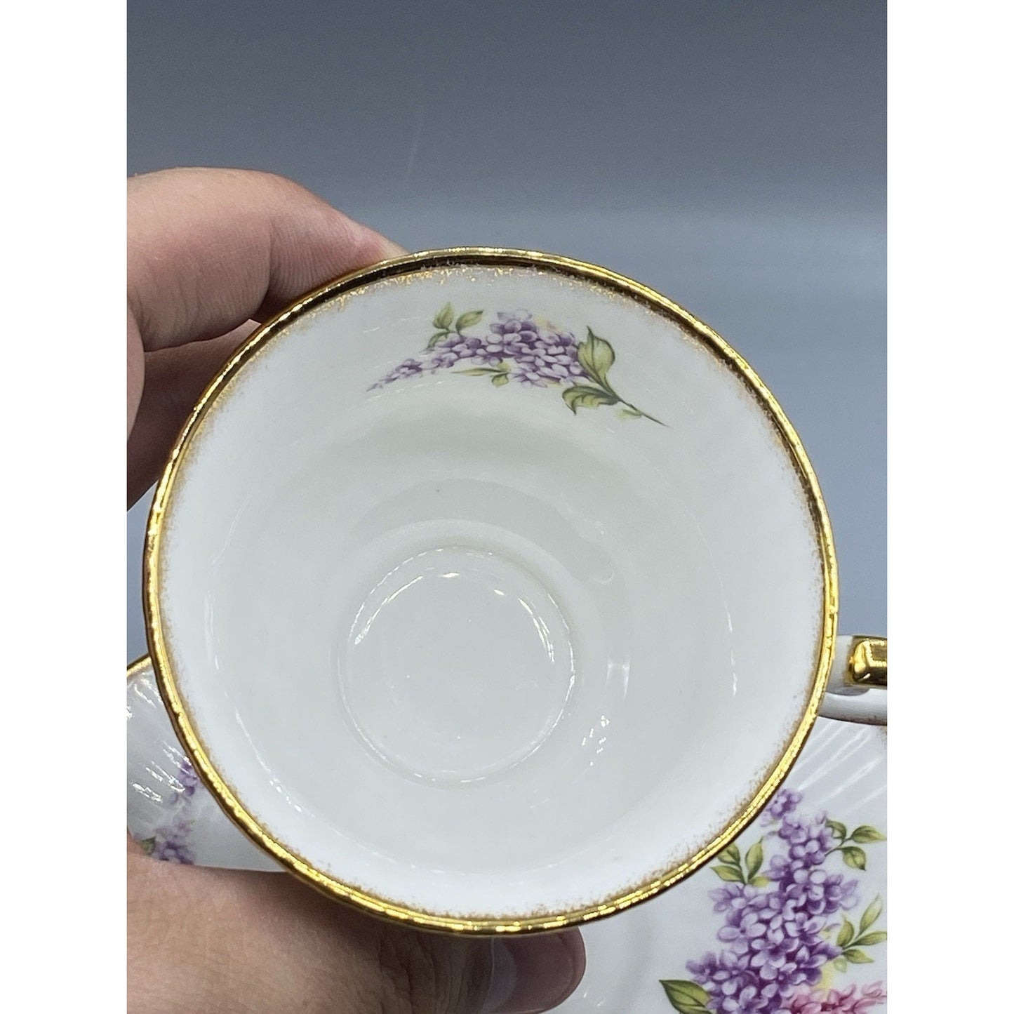 Elizabethan Floral Purple Pink Floral W/ Gold Rim Teacup Saucer Set