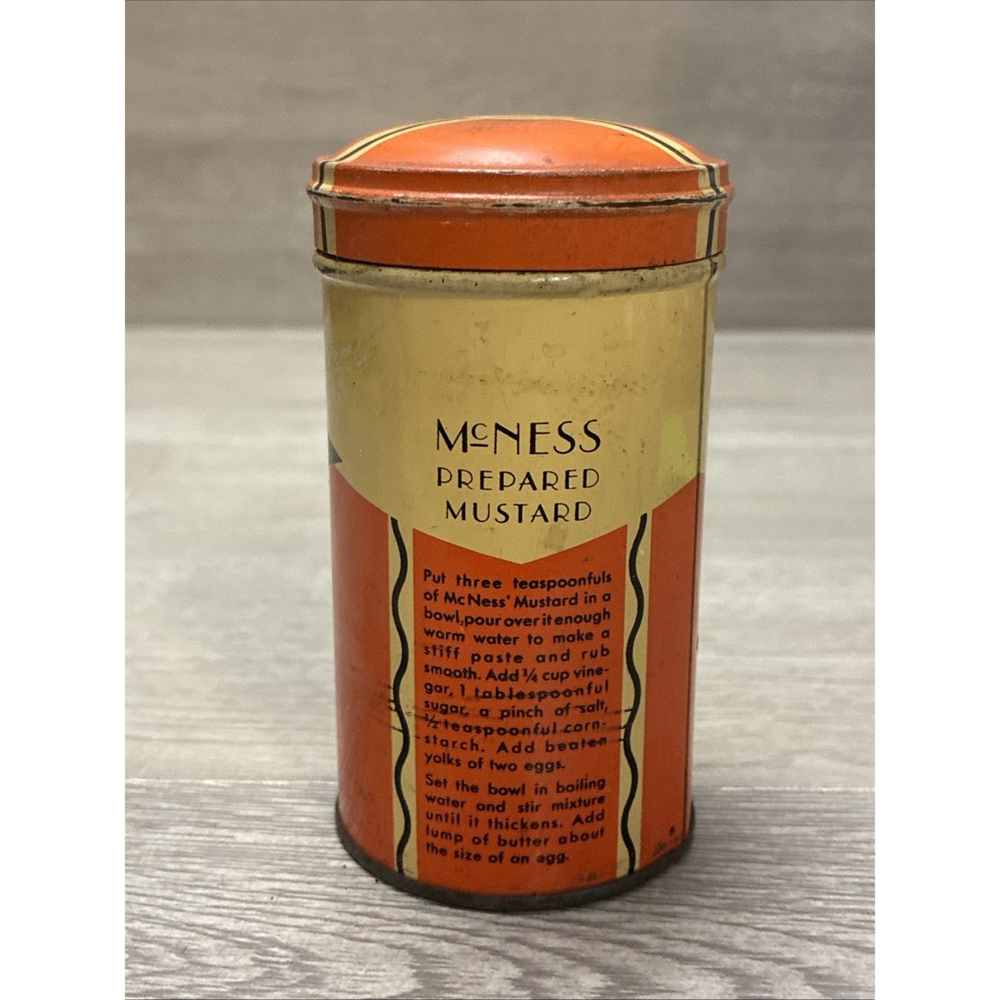 Antique F.W. McNess Mustard Tin 3oz Empty Freeport Illinois Tin