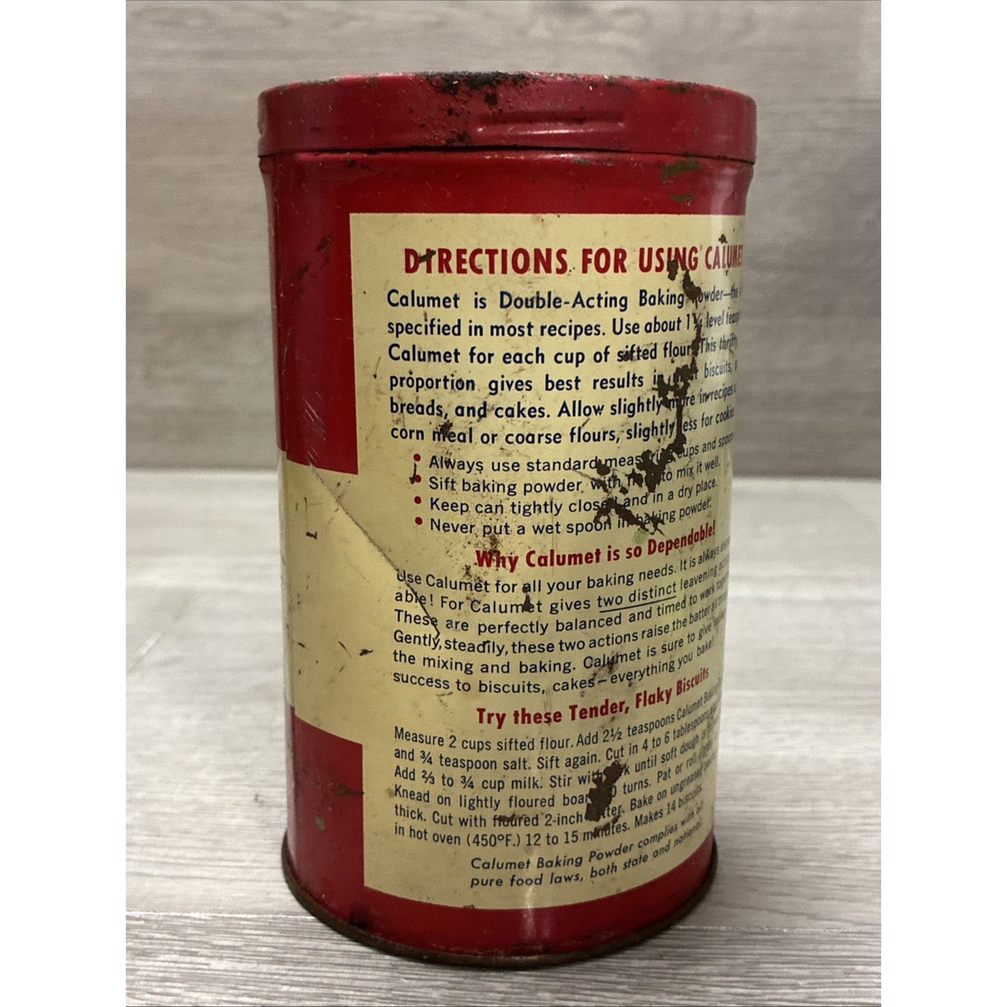 Calumet Baking Powder Tin (1 LB 9OZ ) w/Red Lid VINTAGE 1950’s General Foods