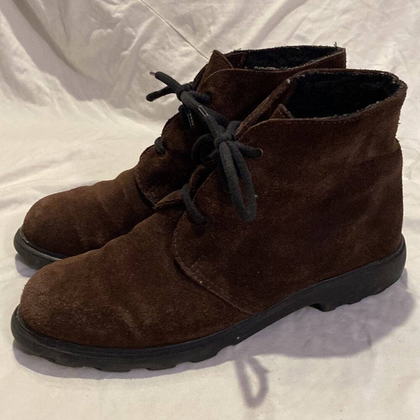 Draper of Glastonbury Brown Suede Sheepskin Shearling Lined Lace-Up Ankle Boots