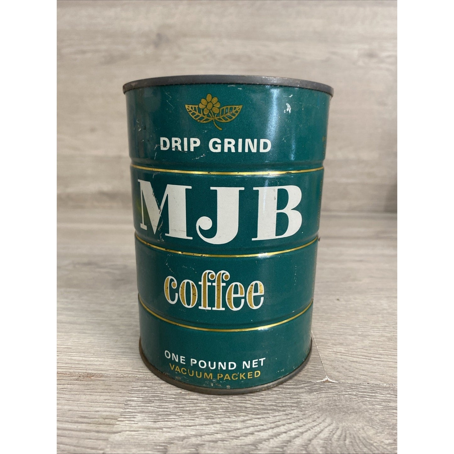 Vtg MJB Coffee Drip Grind - EMPTY - Tin Metal Can Cylinder Advertising Logo 5.5"