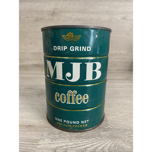 Vtg MJB Coffee Drip Grind - EMPTY - Tin Metal Can Cylinder Advertising Logo 5.5"