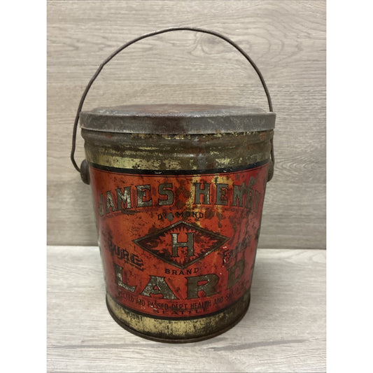 James Henry Packing Co Diamond H Brand Seattle, WA 4 Pound Lard Tin Vintage
