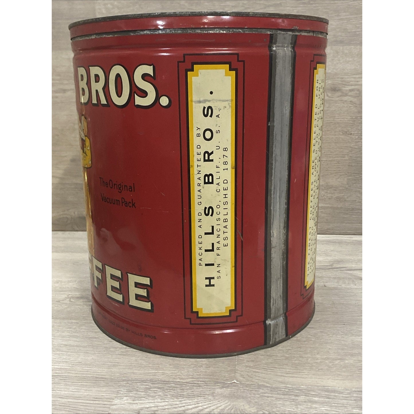 Rare Hills Bros Coffee Tin 20lb W/ Lid 1922-32-36 Coffee Advertising Very HTF