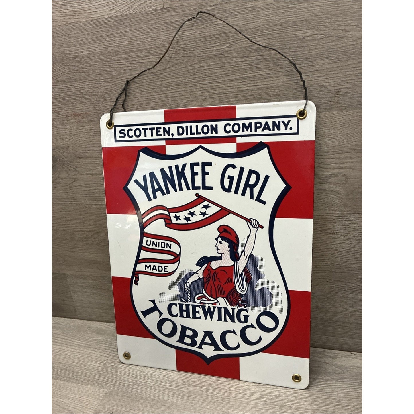 Yankee Girl Chewing Tobacco Porcelain Enamel Sign Scotten Dillon Co Union Made