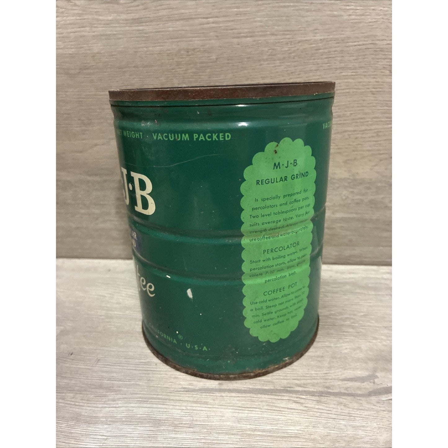 Vintage 2 LB MJB Regular Grind Coffee Tin Can Display Prop Movie