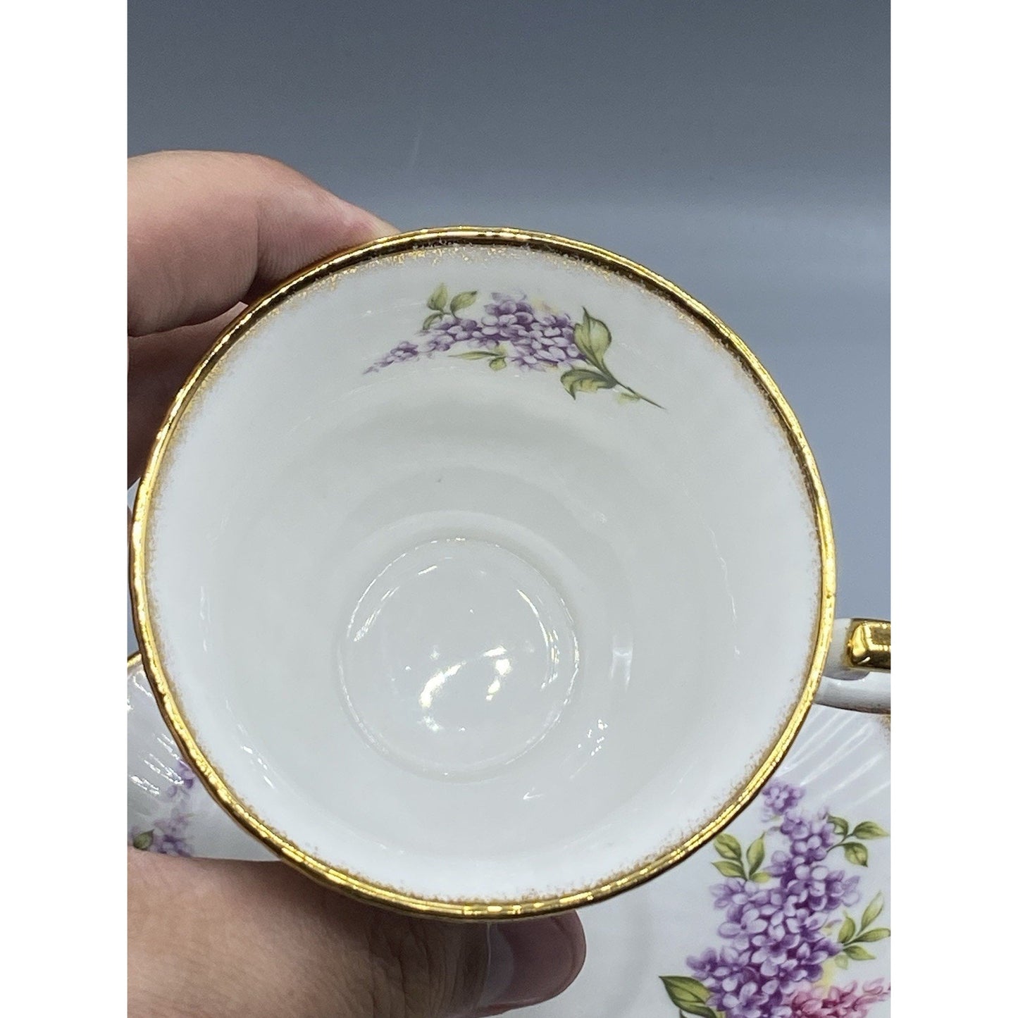 Elizabethan Floral Purple Pink Floral W/ Gold Rim Teacup Saucer Set
