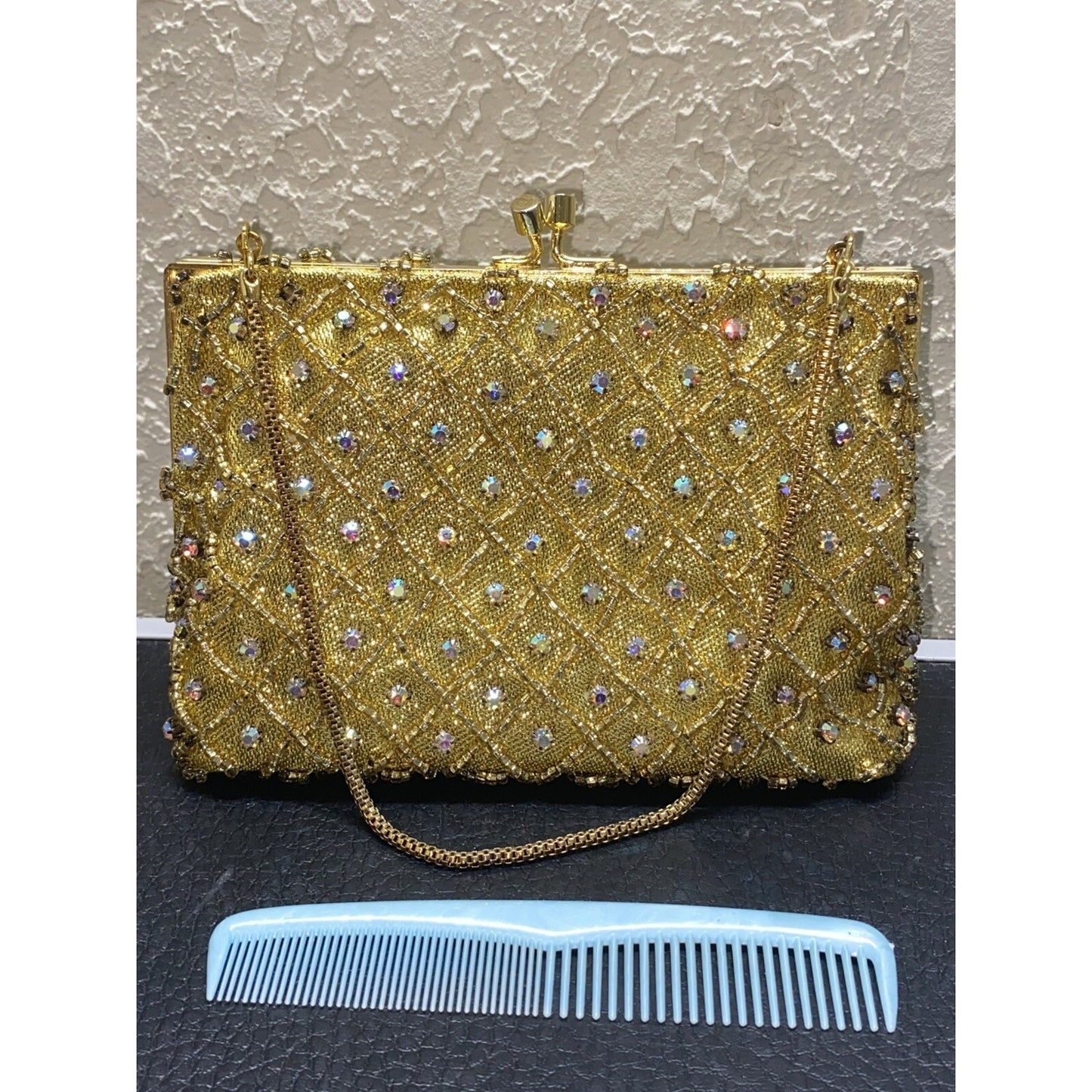 Vintage Rhinestone Encrusted Purse Hong Kong Handmade 40s 50s Glam Retro