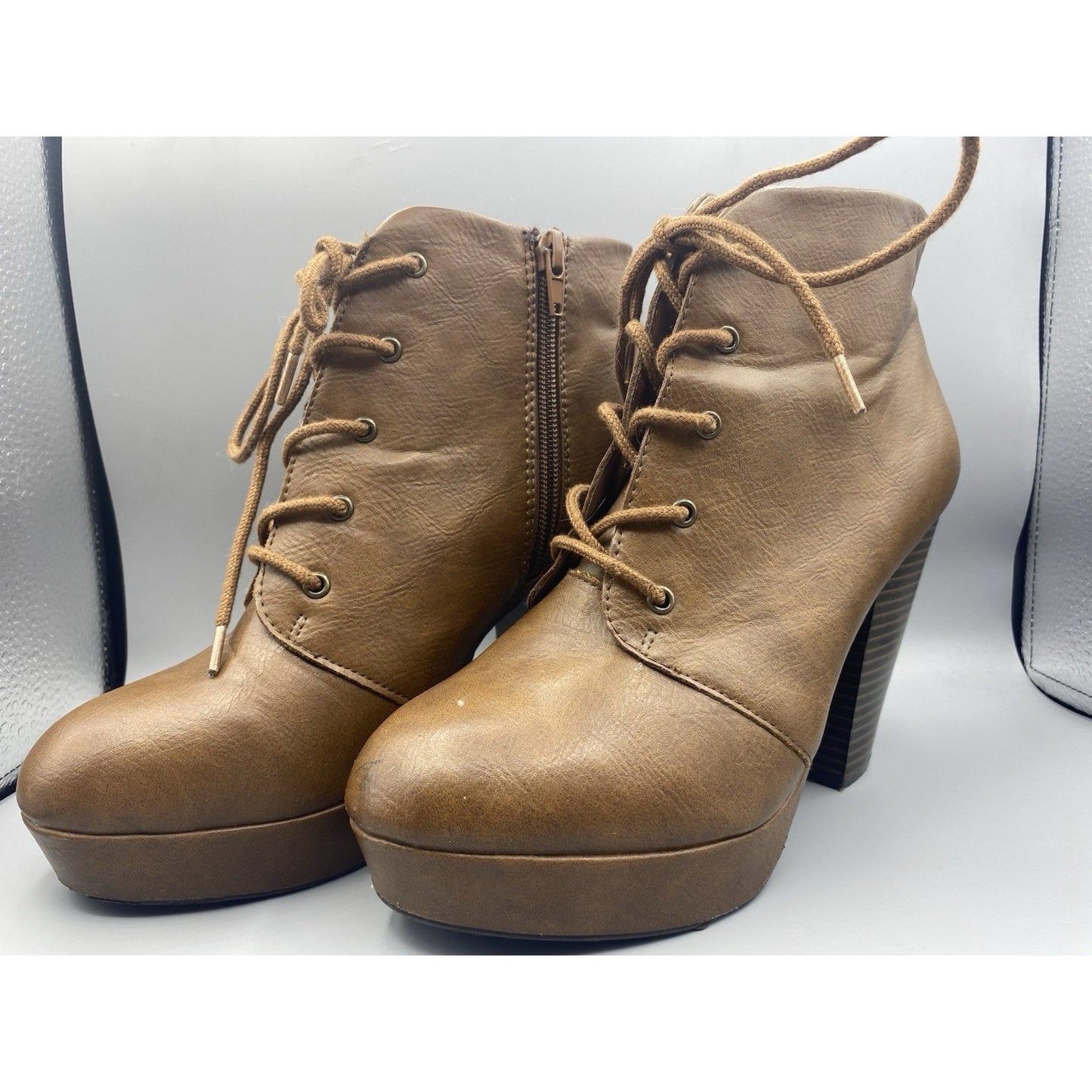 Brash Block Heel Ankle Booties Womens Size 8 Brown Comfort Side Zip