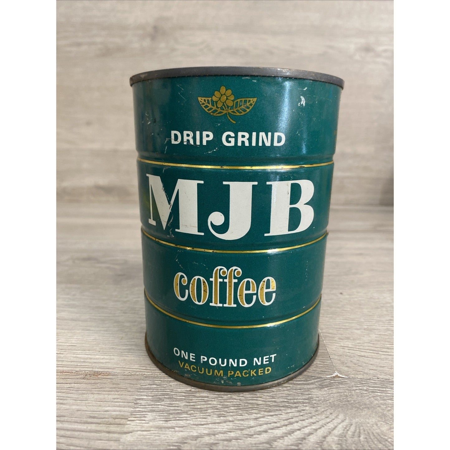 Vtg MJB Coffee Drip Grind - EMPTY - Tin Metal Can Cylinder Advertising Logo 5.5"