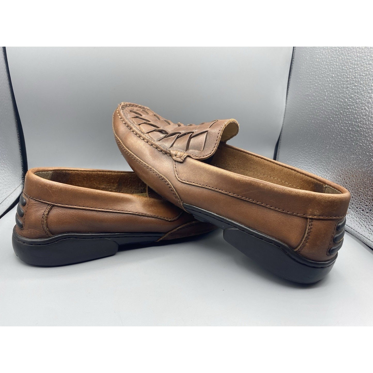 St John's Bay Men's 11M Woven Brown Leather Loafer Shoes