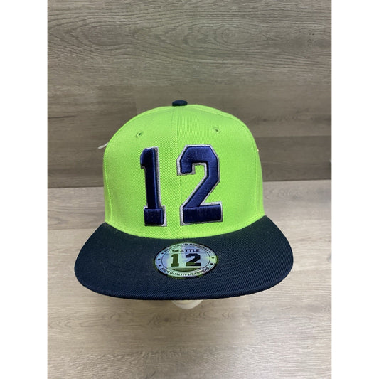 Neon Green Navy Blue 12 Player Flat Bill Snapback Hat Cap Seattle Fan 2Tone