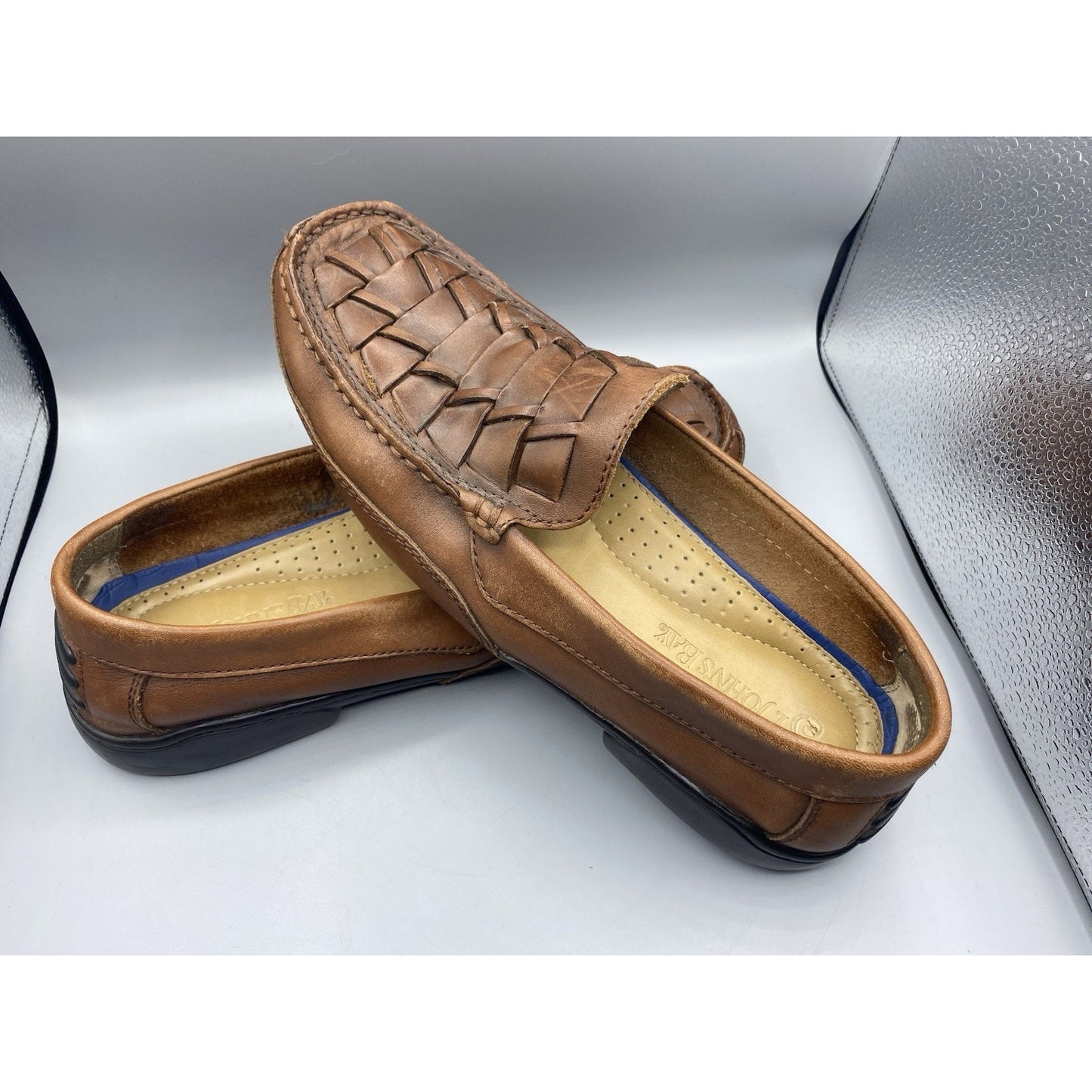 St John's Bay Men's 11M Woven Brown Leather Loafer Shoes