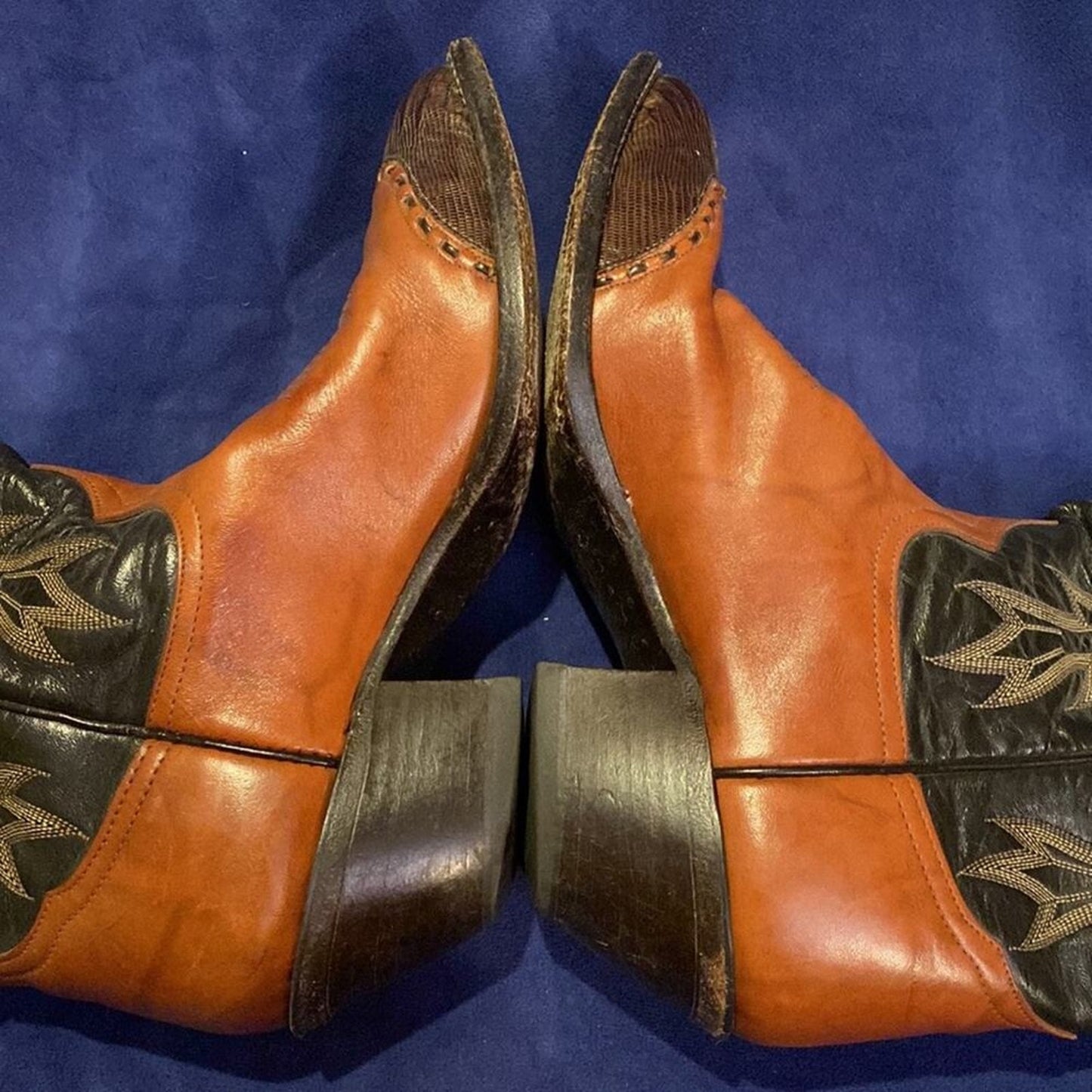 Vintage Tony Lama Caramel & Brown Two Tone Leather Cowboy Boots Style #6051