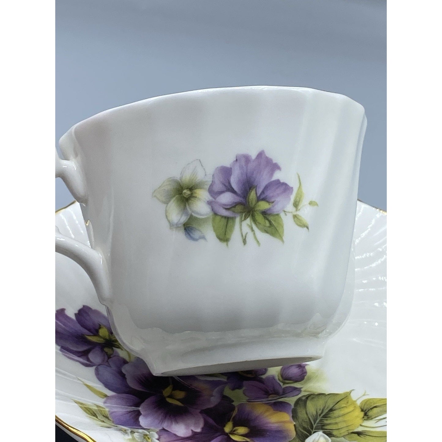 Allyn Nelson Bone China Teacup Floral Purple