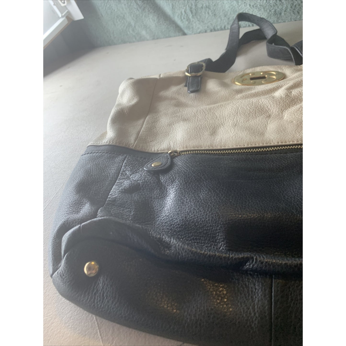 EMMA FOX Black White Leather Shoulder Cute Hobo Bag LARGE Handbag Purse PreOwned