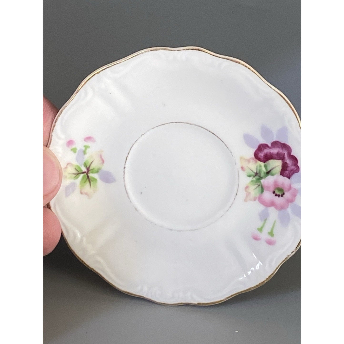 Japanese Marked Miniature Teacup & Saucer W/ Bird On Rim Floral