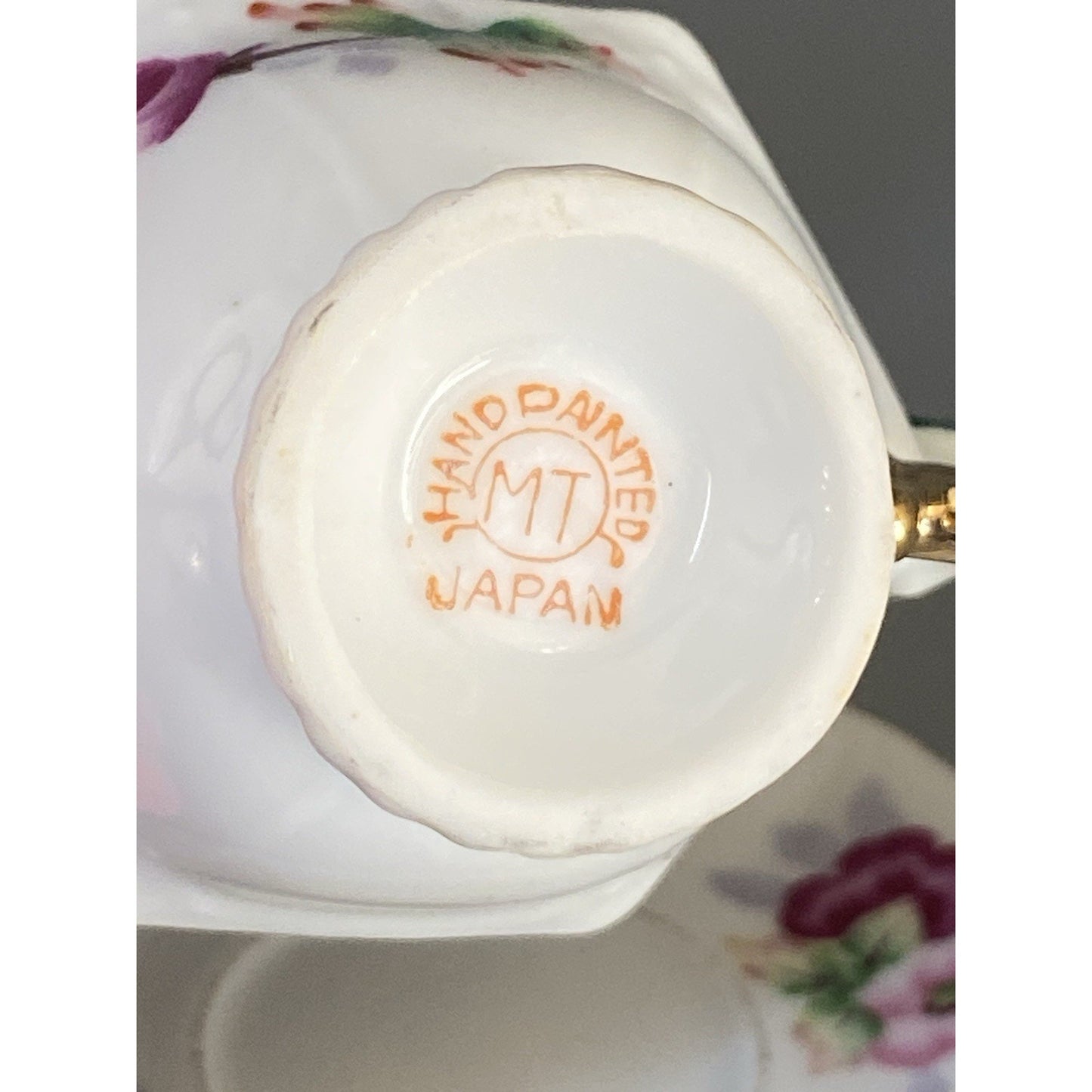 Japanese Marked Miniature Teacup & Saucer W/ Bird On Rim Floral