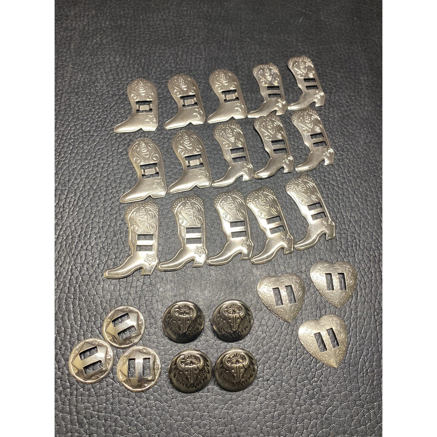 30pc Leather Making Conchos Boots, Bull, Heart