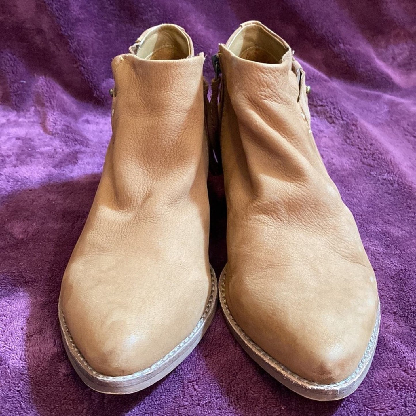 Dolce Vita Tan Leather Ankle Boots with Tassel Zipper Pull