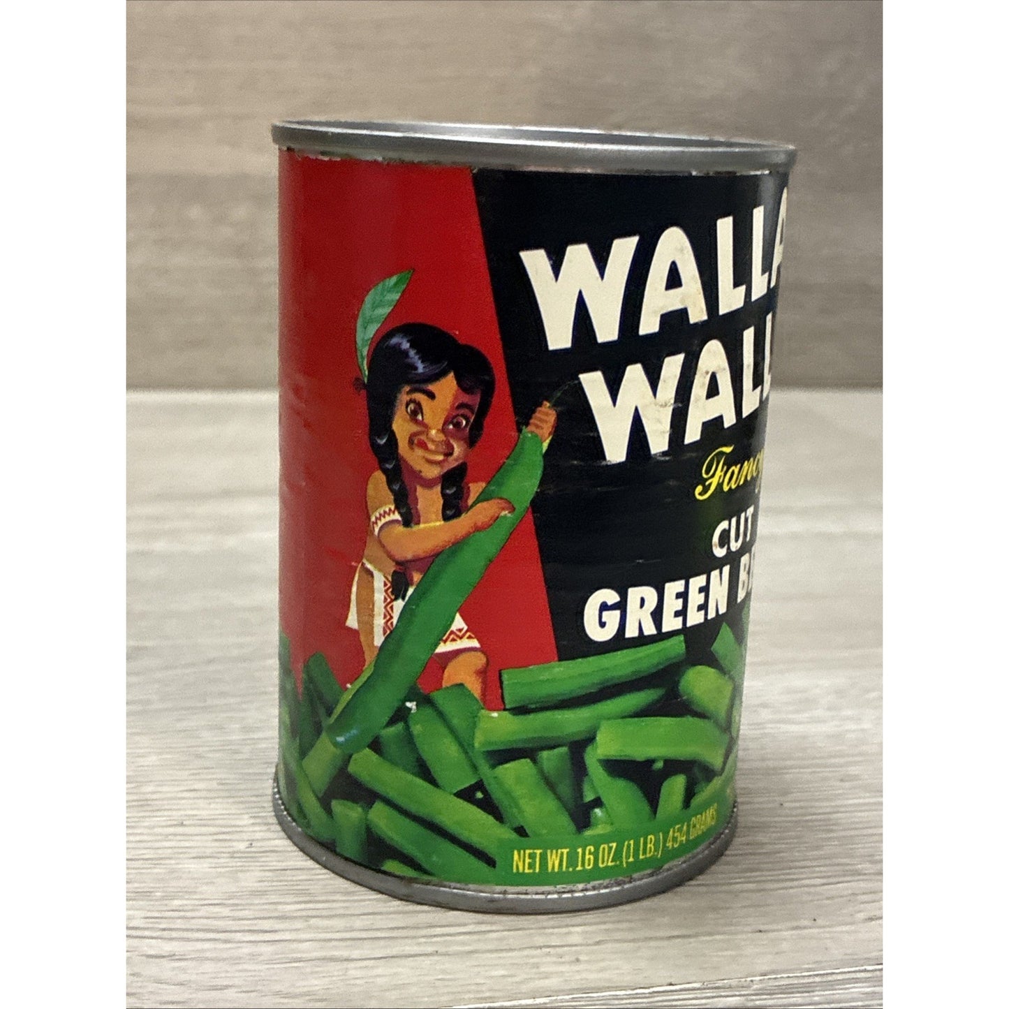 VINTAGE 1970 WALLA WALLA FANCY CUT GREEN BEANS TIN CAN LABEL WASHINGTON