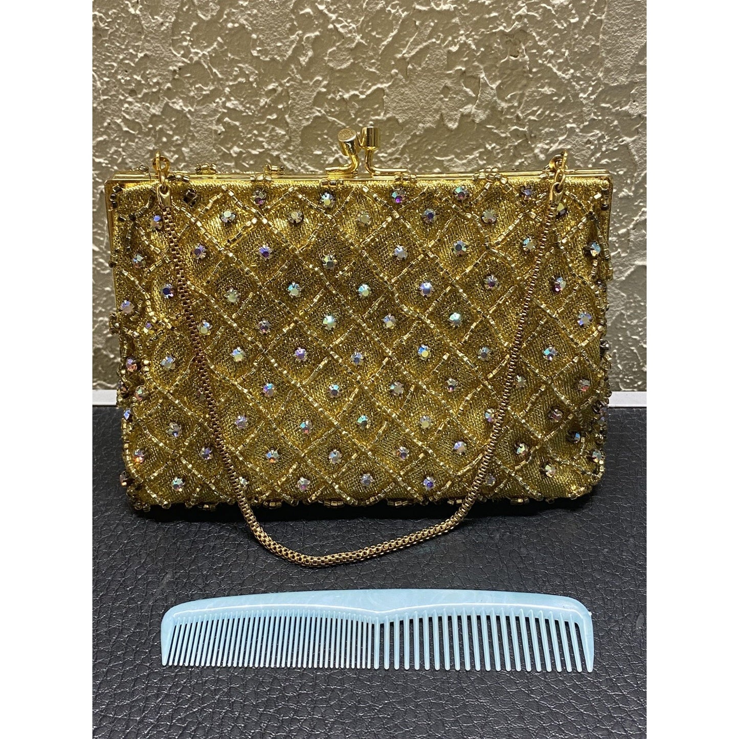 Vintage Rhinestone Encrusted Purse Hong Kong Handmade 40s 50s Glam Retro
