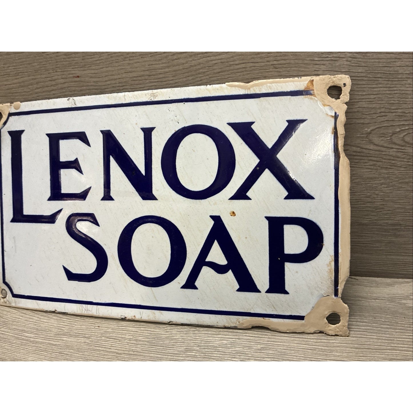 VINTAGE 1920'S LENOX SOAP PORCELAIN SIGN 10x6