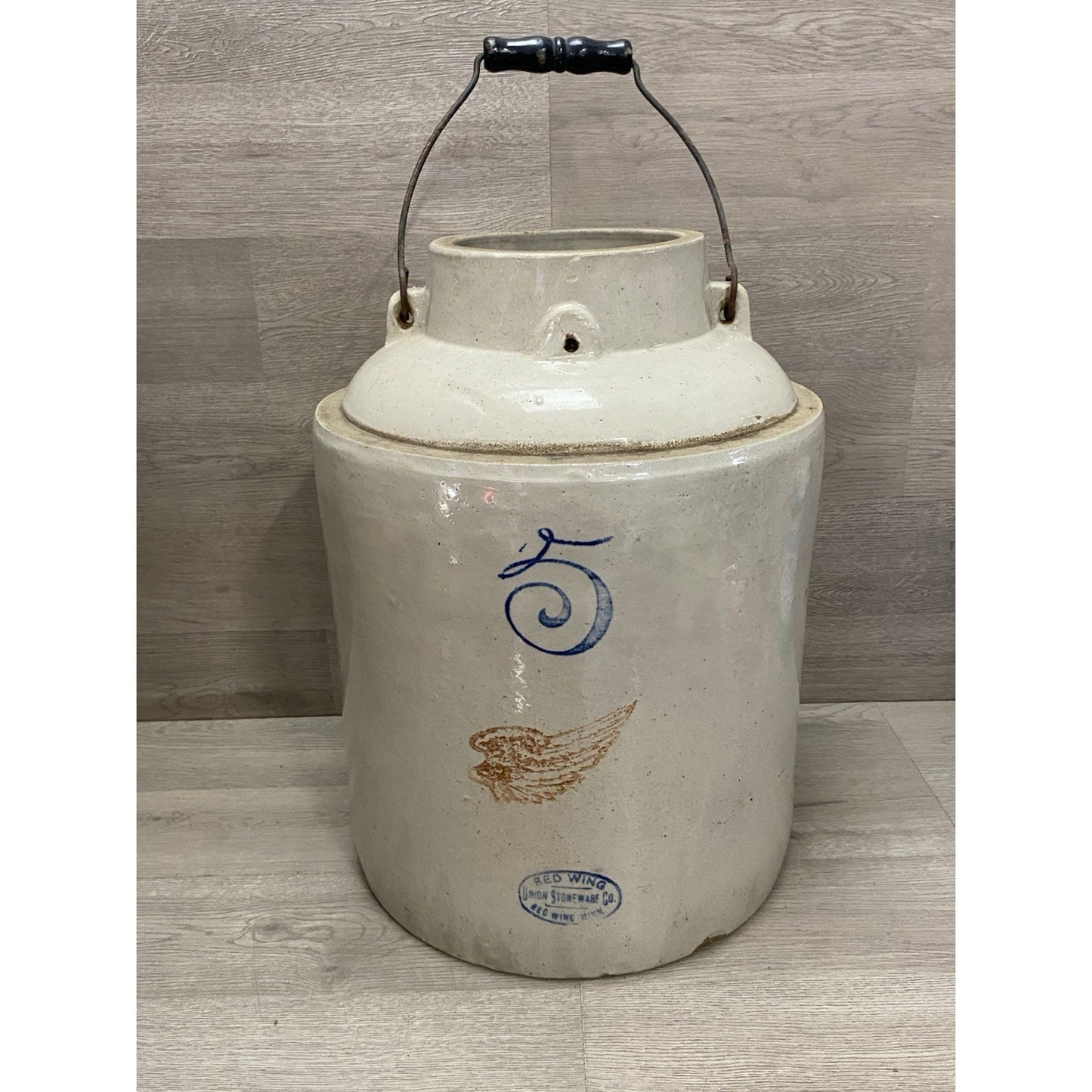 RED WING 5 GAL BALL BAIL LOCK JAR PICKLE CROCK SCARCE JUG PRIMITIVE