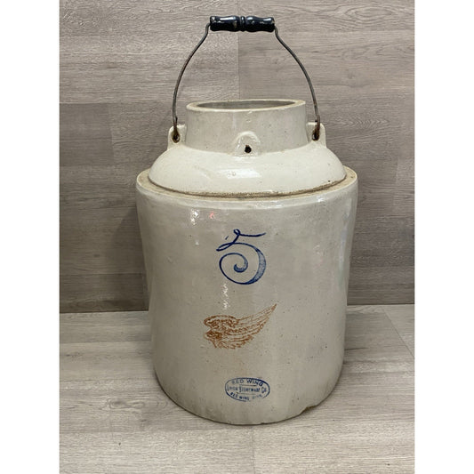 RED WING 5 GAL BALL BAIL LOCK JAR PICKLE CROCK SCARCE JUG PRIMITIVE