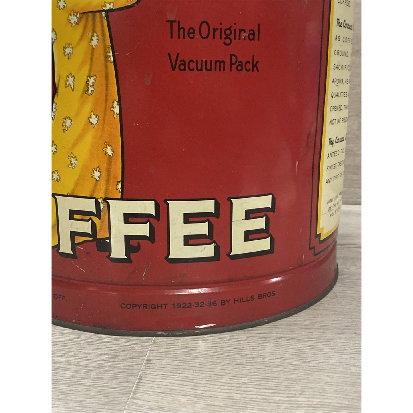 Rare Hills Bros Coffee Tin 20lb W/ Lid 1922-32-36 Coffee Advertising Very HTF