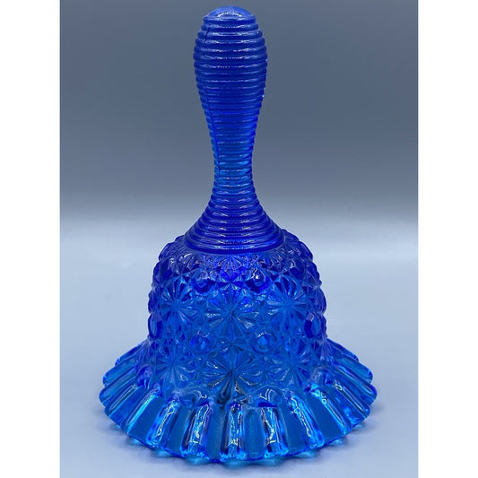 Fenton Glass Blue Daisy and Button Ruffle Edge & Ribbed Handle Vintage Bell