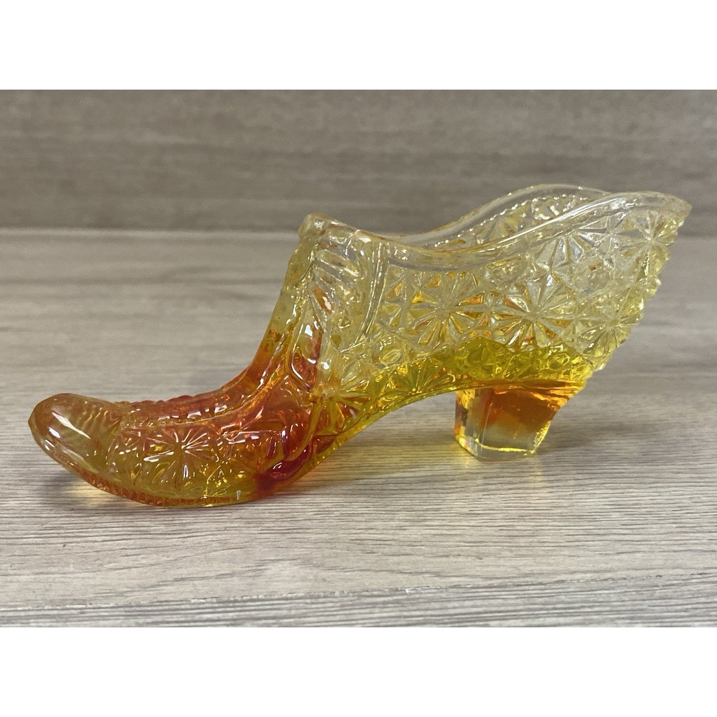 Vintage Fenton Amberina Art Glass Slipper Shoe Daisy Button